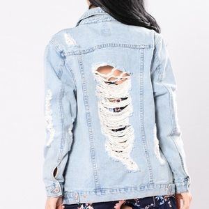 FASHION NOVA Ripped Jean jacket. Size M